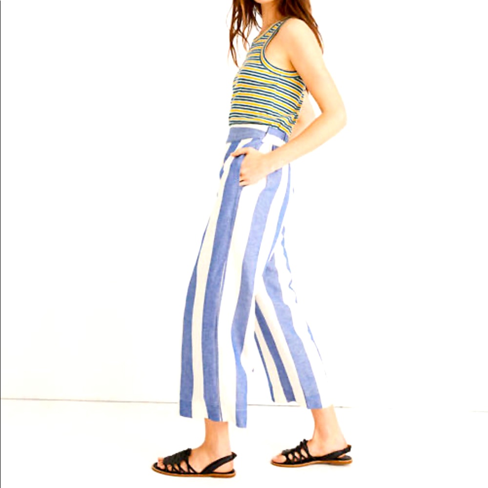 NWT Madewell Huston Pull On Pant Linen Navy Stripe